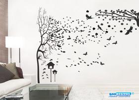 Adesivo Decorativo de Parede arvore com tronco e pássaros para sala - Gaudesivos