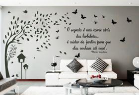Adesivo Decorativo de Parede Arvore Galhos e Frase com Borboleta e pássaros Adesivo Decorativo de Parede Arvore Galhos e Frase com Borboleta e pássaros