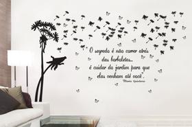 Adesivo Decorativo de Parede Arvore Ventanal folhas Caindo e Frase