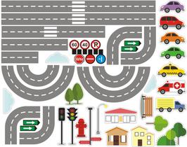 Adesivo Decorativo de Parede Cidade Pista e Carros - Fama Adesivos