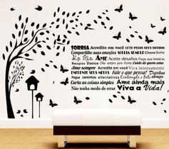 Adesivo Decorativo de Parede Combo Árvore e Frase Motivacional Sorria Acredite