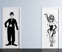 Adesivo Decorativo de Parede e porta Charlie Chaplin e Carmem Miranda