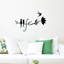 Adesivo Decorativo de Parede Frase Fé e Passarinhos em Galhos