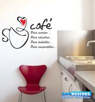 Adesivo Decorativo de Parede Frases xícara Café e coração - Gaudesivos