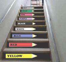Adesivo Decorativo Escada de Escolas Lápis de Cor Inglês