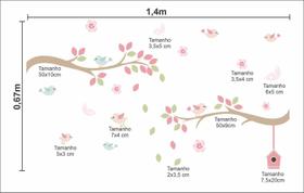 Adesivo decorativo Galho com pássaros flores e borboletas infantil Adesivo decorativo Galho com pássaros flores e borboletas infantil