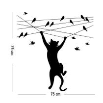 Adesivo Decorativo para parede - Gato no fio com Pássaros