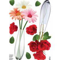 Adesivo Decorativo Vaso Flores Para Geladeira Móveis Paredes