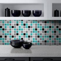 Adesivo Destacável Pastilha para Cozinha 3D Mix Turquesa Adesivo Destacável Pastilha para Cozinha 3D Mix Turquesa