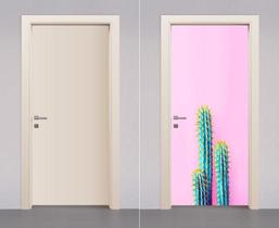 Adesivo Envelopamento Decorativo Para Porta Cacto Fundo Rosa