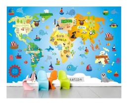 Adesivo Faixa Border Infantil Papel Parede Mapa Mundi Zoo 4m² 2,00 Altura X 2,00 Largura