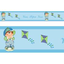 Adesivo faixa decorativa de parede infantil borda bebe azul - Pipas - Fama Adesivos