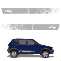 Adesivo Faixa Lateral Para Fiat Uno Way 2016/ 4 Portas Prata