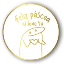 Adesivo Flork "Feliz páscoa ai love tu" - Ref.2151 - Hot Stamping - Dourado - 1 unidade Pct. c/ 50 unds. unidades - Stic