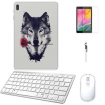 Adesivo Galaxy Tab S8 SM-X7068 Lobo Rosa /Tecl/Mou/Can/Pel Branco - Skin Zabom