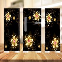 Adesivo geladeira completa preta e flores (03 peças 80x190)