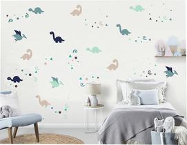 Adesivo Infantil Dinossauros em Tons de Azul e Verde Menta - 80 Adesivos