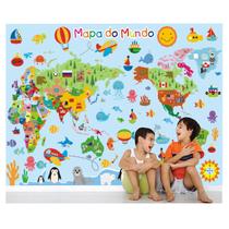 Adesivo Infantil Mapa Mundi Zoo Gigante Papel De Parede M15