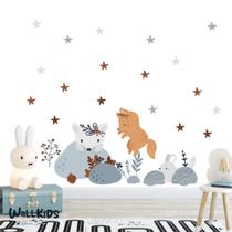 Adesivo kit infantil animais flores e estrelas