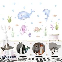 Adesivo kit infantil animais fundo do mar aquarela