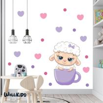 Adesivo kit infantil bebê ovelha xícara roxa
