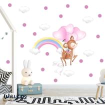Adesivo kit infantil cervo e coelho balões rosa