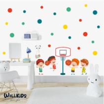Adesivo kit infantil crianças felizes jogando basquete