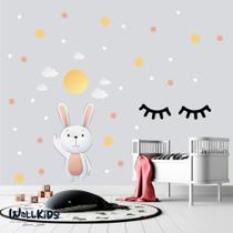 Adesivo Kit Infantil menina menino coelho rosa sol nuvens