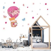 Adesivo Kit Infantil menina raposa flores balão rosa