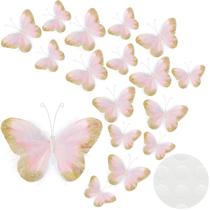 Adesivo Maitys, 16 peças, 3D Feather Butterfly, rosa, ouro Adesivo Maitys, 16 peças, 3D Feather Butterfly, rosa, ouro