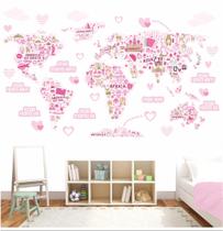 Adesivo Mapa Infantil Coração Rosa Menina Já Recortados M121 - Quartinho Decorado