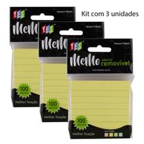 Adesivo Memo Removível Tons Pastel Pautado Amarelo(Kit C/ 3)