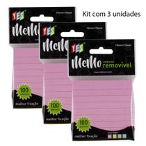 Adesivo Memo Removível Tons Pastel Pautado Rosa (Kit C/ 3)