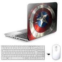 Adesivo Notebook 14" Cpt America Teclado Mouse Branco