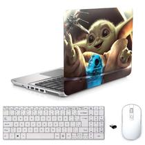 Adesivo Notebook 15" Baby Yoda Teclado Mouse Branco