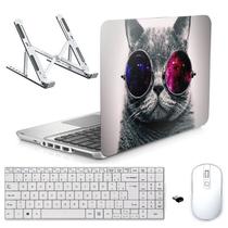 Adesivo Notebook 15,6" Gato Cósmico/Sup/Tecl/Mouse Branco