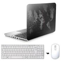 Adesivo Notebook 15,6" Mapa Mundi Teclado Mouse Branco