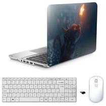 Adesivo Notebook 17" Gato D2 Teclado Mouse Branco