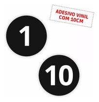 Adesivo Número 1 A 10 Redondo Carro Armário Mesa Preto 5x5cm