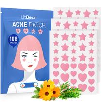 Adesivo para acne LitBear rosa em forma de coração e estrela (108 unidades)