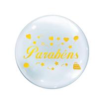Adesivo para Balão Parabéns Refletivo Dourado - Extra Festas