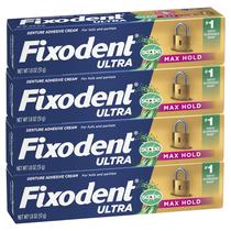 Adesivo para dentaduras Fixodent Ultra Max Hold Plus Scope 50mL, pacote com 4