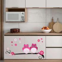 Adesivo Para Geladeira Paredes Decorativo Corujas Rosa C-073