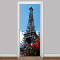 Adesivo Para Porta Torre Eiffel E Rosas-63X210Cm - Mix Adesivos