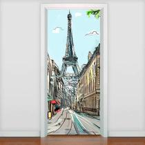 Adesivo Para Porta Torre Eiffel Pintura À Óleo-73X210Cm