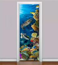 Adesivo Para Porta VIDA MARINHA - Fundo do Mar - Peixes - Tubarão - Tartaruga - Aquário