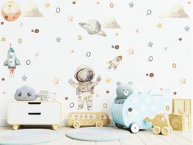 Adesivo Parede Astronauta Aquarela Planetas Foguete Espaço