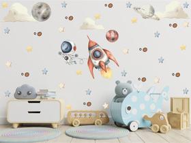 Adesivo Parede Astronauta Foguete Planetas Estrelas Nuvens