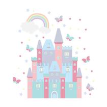 Adesivo Parede Castelo Infantil Arco Íris Borboletas Kit