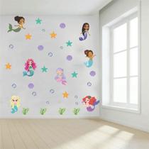 Adesivo Parede Decorativa Encantos das Sereias 71 peças Alta Qualidade Cores Vibrantes Inclui Serein